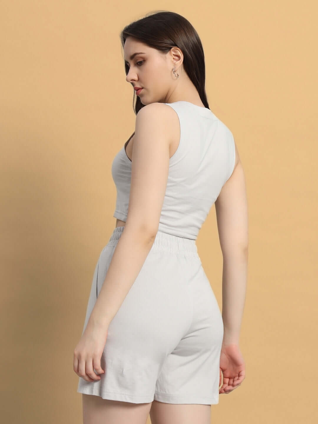 Grey Women's Scorpius Co-Ord Set with premium cotton fabric, featuring an elegant print and comfortable fit, shown from the back.