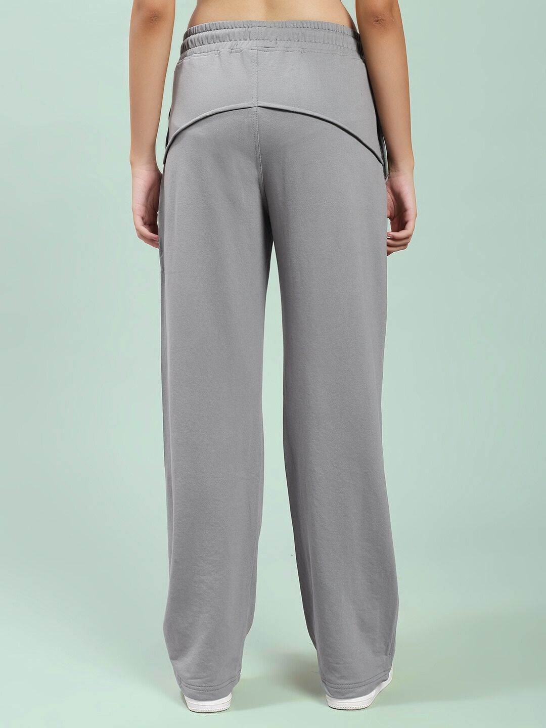 Back view of WOMEN SPIRAL RELAXED-FIT JOGGERS GREY showing relaxed fit and soft fabric
