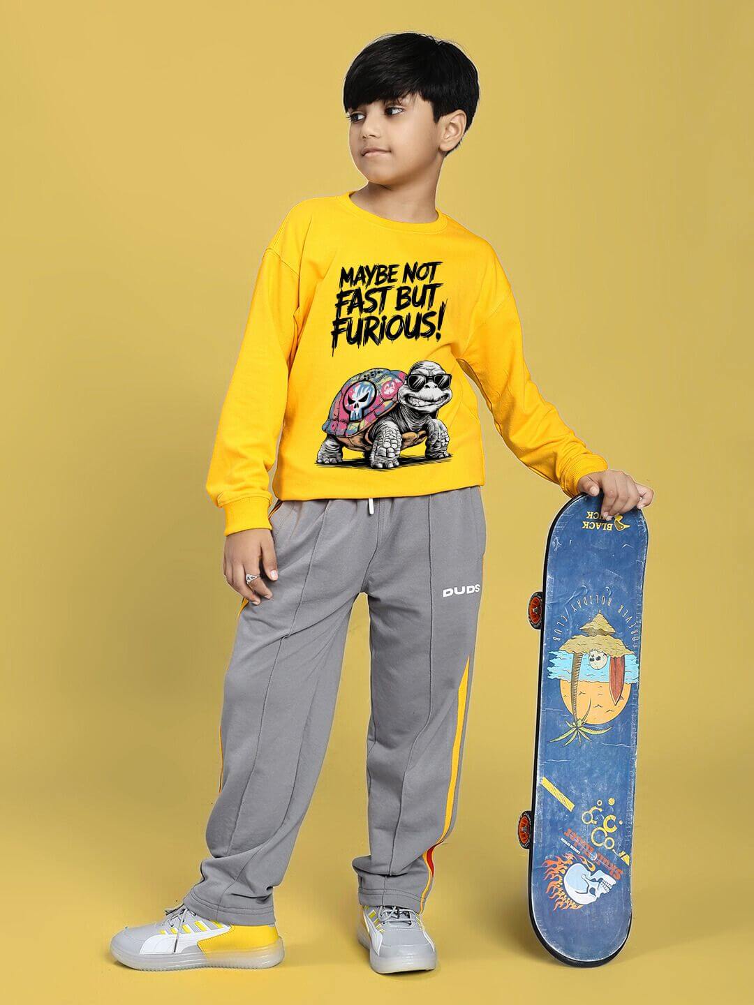 NOT FAST BUT FURIOUS PRINT SWEATSHIRT BOYS AND GIRLS YELLOW - KIDS SWEATSHIRT
